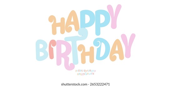 Playful pastel typography in soft rounded style. Decorative colorful lettering for cheerful messages, announcements, posters, cards, social media. Editable text layout. Vector illustration