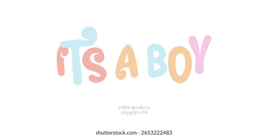 Playful pastel typography in soft rounded style. Decorative colorful lettering for cheerful messages, announcements, posters, cards, social media. Editable text layout. Vector illustration