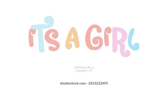 Playful pastel typography in soft rounded style. Decorative colorful lettering for cheerful messages, announcements, posters, cards, social media. Editable text layout. Vector illustration