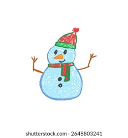 Bonecos de neve de Xmas de pastel brincalhão desenhados como por crianças em um estilo deslumbrante de carvão ceroso. Uma escola divertida ou jardim de infância vetor para Natal quadros-negros cenas cheias de alegria e de vida rabugenta.