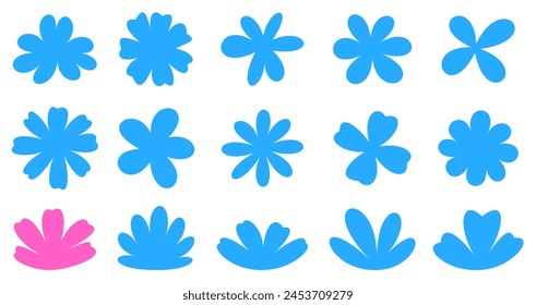 A playful pattern of blue floral silhouettes, with a single pink flower adding a delightful contrast against a clean white background.