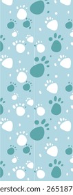 A playful pattern featuring colorful paw prints on a light blue