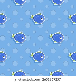 A playful pattern featuring cute blue fish on a light blue backg