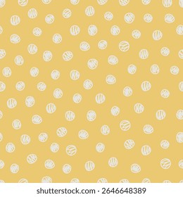 A playful pattern featuring white circles on a yellow background, ideal for graphic design or textile use.