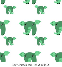 Playful pattern with green elephants made in a cartoon style