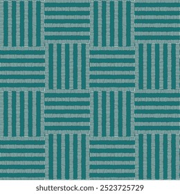 Padrão brincalhão de quadrados entrelaçados em uma cor azul-petróleo contemporânea. Ilustração vetorial, design de superfície perfeito para têxteis, tecidos com temas interiores domésticos, papel de parede, papelaria, embalagem, casa