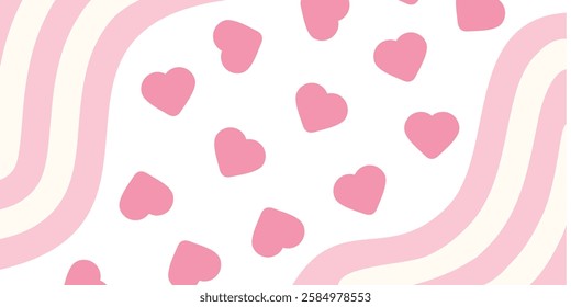 playful pattern of pink hearts and wavy lines creates a cheerful and romantic background, perfect for Valentine's Day or expressing love and affection