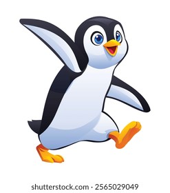 Playful penguin with joyful expression. Vector cartoon character illustration