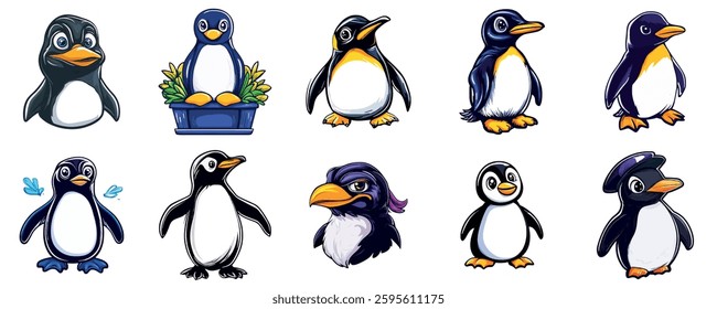 Playful Penguins in Various Poses and Expressions