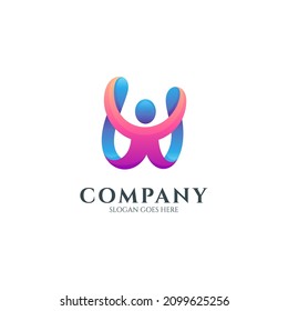 playful people template logo in simple shape and gradient color