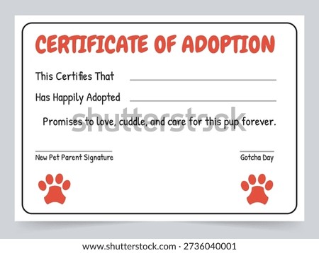 Playful Pet Adoption Certificate Template, Cute Dog Adoption Printable, Kids Adoption Award
