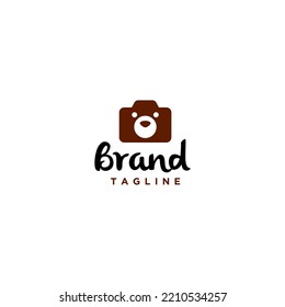 Playful Photo Bear Logo Design. Bear Face Icon Inside Camera Silhouette Logo Design.