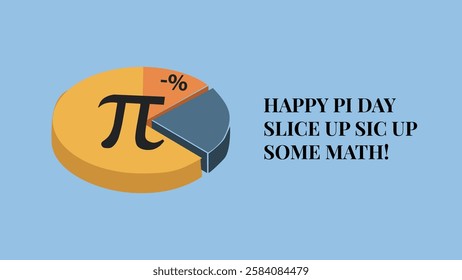 A playful Pi Day banner featuring a pie chart with the Pi symbol, celebrating Pi with a fun, mathematical twist and encouraging everyone to enjoy some math.