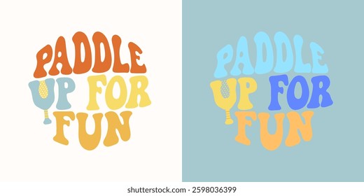Playful pickleball lettering Paddle Up for Fun in circle shape, retro hand written design with a stylized paddle illustration