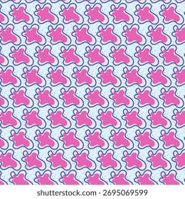 Playful Pink Blob Seamless Pattern on Light Blue — Abstract Retro Organic Vector Design.