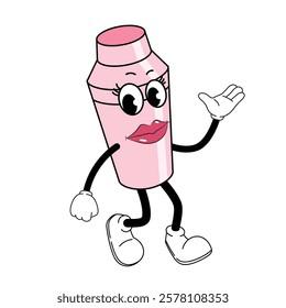 Playful Pink Bottle Character with Friendly Expression vector Illustration