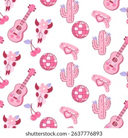 Playful Pink Western Pattern with Cute Elements  