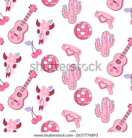 Playful Pink Western Pattern with Cute Elements  