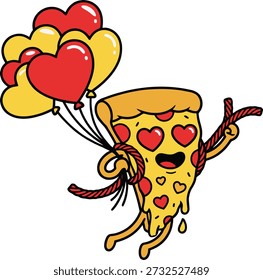 Rebanada de pizza juguetona con globos: un activo de diseño versátil con fondo transparente.