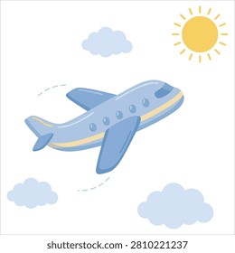 Playful Plane Flying Through the Clouds Towards Sun