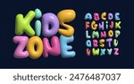 Playful plasticine 3D alphabet, colorful chewing gum letters, joyful bubble typography for kids logos, vibrant headline design, funky cartoon style, nursey birthday party typeface. Vector typeset