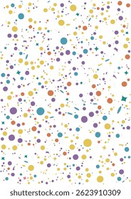 Playful polka dot and star seamless pattern in bright colors. Ideal for children’s events, digital papers, fabric prints, and fun celebration themes
