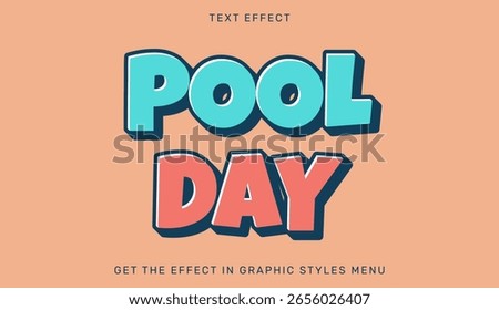 Playful pool day text effect design in bright summertime colors