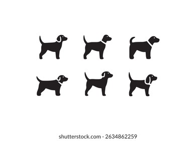 Playful Poses: A delightful collection of six stylized dog silhouettes in various engaging poses.	