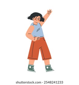 Playful Preschool Girl Doing Physical Exercise Vector Illustration