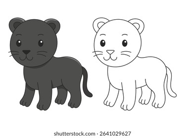Playful puma coloring page for children. Simple line doodle of a jungle big cat, ideal for coloring books, early learning worksheets, printable activities, and preschool animal projects