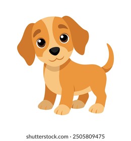 Playful puppies with floppy ears, in cartoon style. in white background