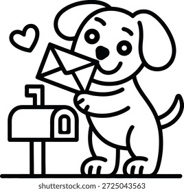 Cachorro juguetón con correo y buzón