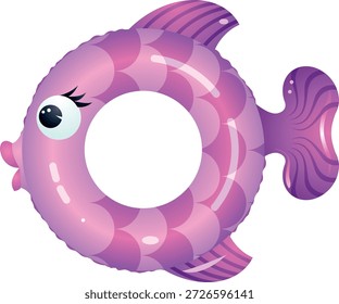 Un anillo inflable de natación en forma de pez púrpura lúdico diseñado para la diversión acuática de los niños y la práctica de natación para principiantes. Con un pez de estilo de dibujos animados con patrones de escamas, aletas y una cola, este flotador generalmente está hecho de PVC duradero o vinilo probado previamente. Ideal para piscinas y uso en la playa, Asistencia la confianza en el agua para niños pequeños bajo supervisión de adultos y se adapta perfectamente a los diseños de agua de verano, niños y recreativos.