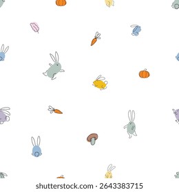 Playful Rabbits and Garden Elements Seamless Pattern - Whimsical Spring Background