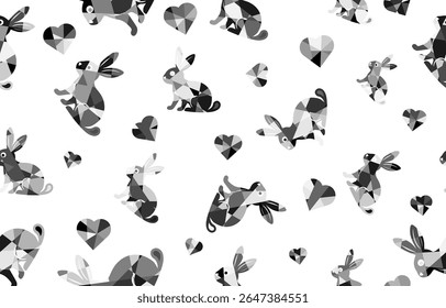 Playful rabbits in love whimsical pattern graphic design top view fun concept, seamless pattern
