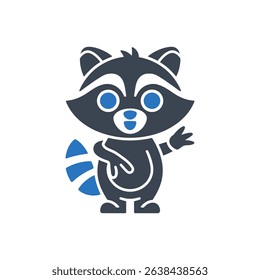 A playful raccoon character with a striped tail.