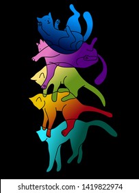playful rainbow cats. jumping cats, animal training