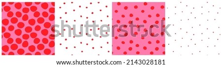 Playful random dot seamless pattern set. Colourful vector design with spots in vivid red and pink.