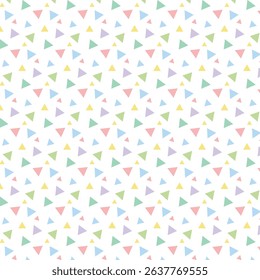 A playful, random scatter of pastel triangles in soft rainbow tones