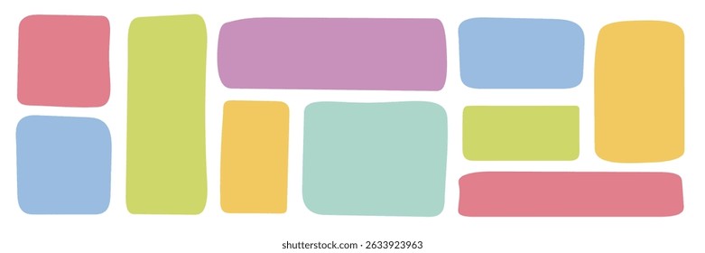Playful Rectangle text box collection. Doodle Irregular rectangular Frames for highlight. Great for scrapbook, kids designs, creative planners, stickers, packaging, social media, label, poster