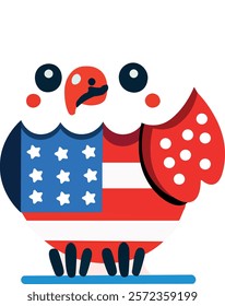 Playful Red, White, and Blue Bird Character Inspired by American Symbols for Creative Projects