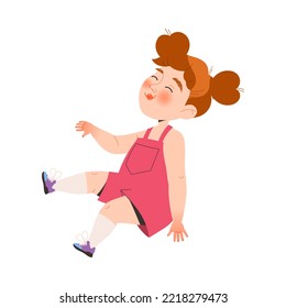 Playful Redhead Little Girl in Shortalls Cheering Enjoying Summer Vector Illustration