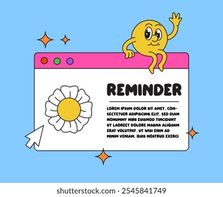 Playful Reminder Note Featuring a Happy Sun Character and Flower Design on a Colorful Background