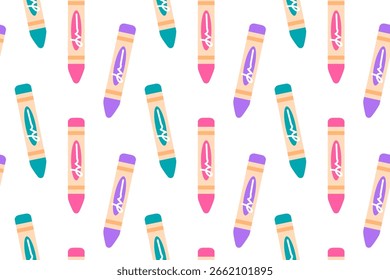 Patrón repetitivo juguetón con crayones rosados, púrpuras y azules en diseño diagonal