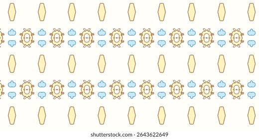 Playful repeating sheep and cloud pattern with a soft palette, ideal for children's designs, nursery themes, and cozy textile prints.