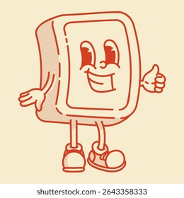 Playful retro soap mascot with big smile. Cute, clean vintage style vector illustration perfect for hygiene product branding