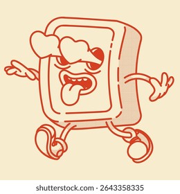 Playful retro soap mascot with big smile. Cute, clean vintage style vector illustration perfect for hygiene product branding