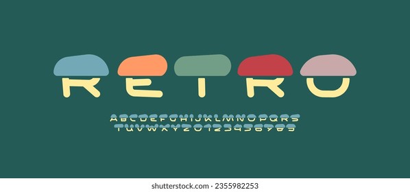 Playful retro-colored font, joyful childrens old alphabet, letters and numbers, vector illustration 10EPS