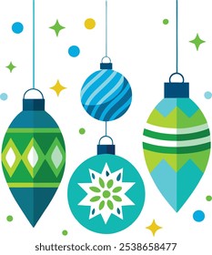 A playful, retro-style Christmas ornament vector illustration featuring vibrant colors and nostalgic designs. Perfect for festive decorations, holiday cards, and seasonal projects, 