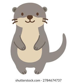 Playful river otter standing upright with long tail and curious expression.